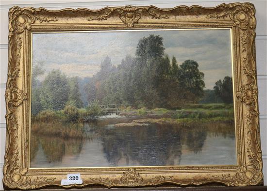 D.Collier, oil on canvas, river landscape, signed, 35 x 50cm
